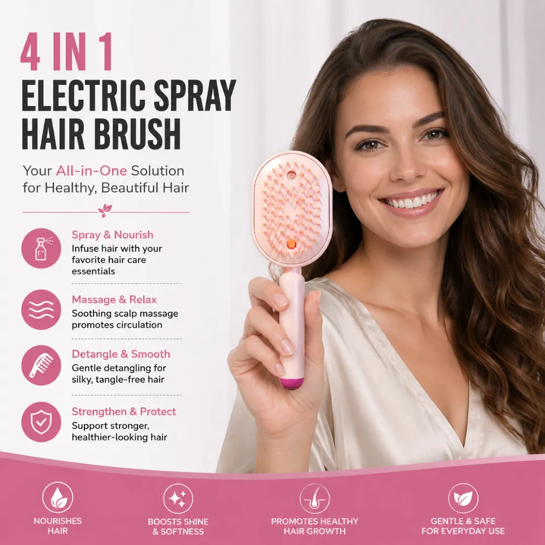 4-in-1 StimuGrow™ Electric Hair Brush - Massage + Mist + Detangle + Red Light Therapy