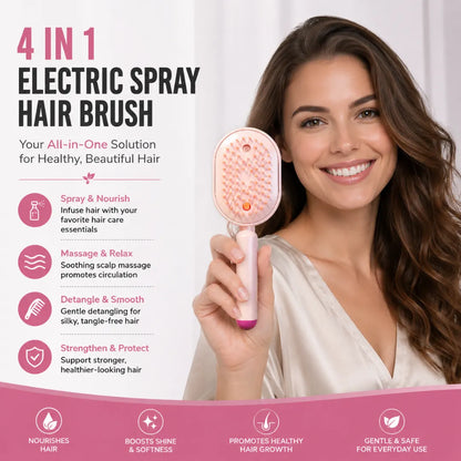 4-in-1 StimuGrow™ Electric Hair Brush - Massage + Mist + Detangle + Red Light Therapy