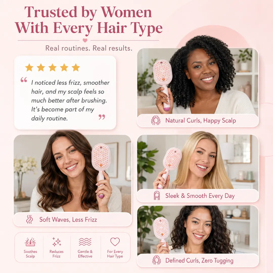 4-in-1 StimuGrow™ Electric Hair Brush - Massage + Mist + Detangle + Red Light Therapy